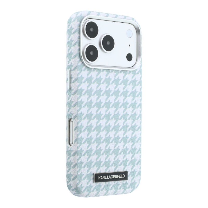 Karl Lagerfeld PU Houndstooth gyantalemez MagSafe hátlapi borító iPhone 17 Pro kékhez