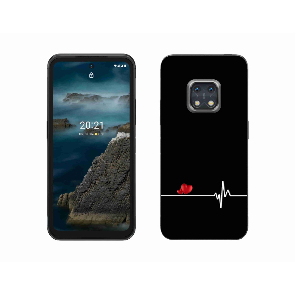 Zselés borító mmCase a Nokia XR20 készülékhez - szív és szívverés fekete háttérrel