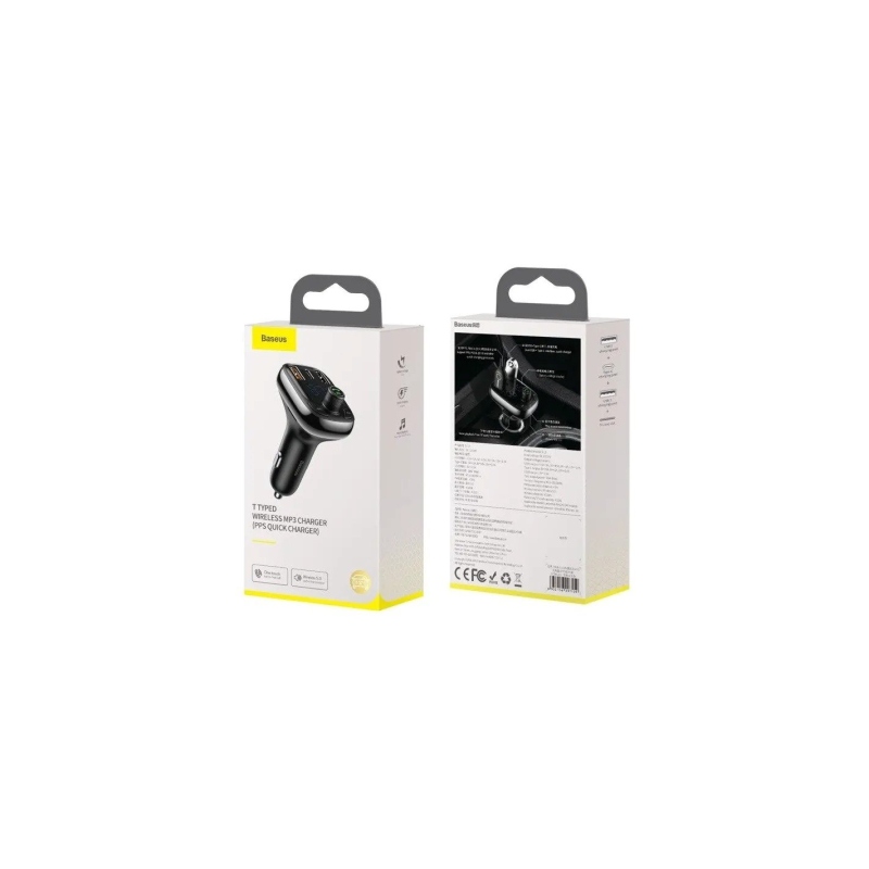 Baseus T alakú S-13 autós töltő USB-A/USB-A/USB-C és FM-adó, fekete