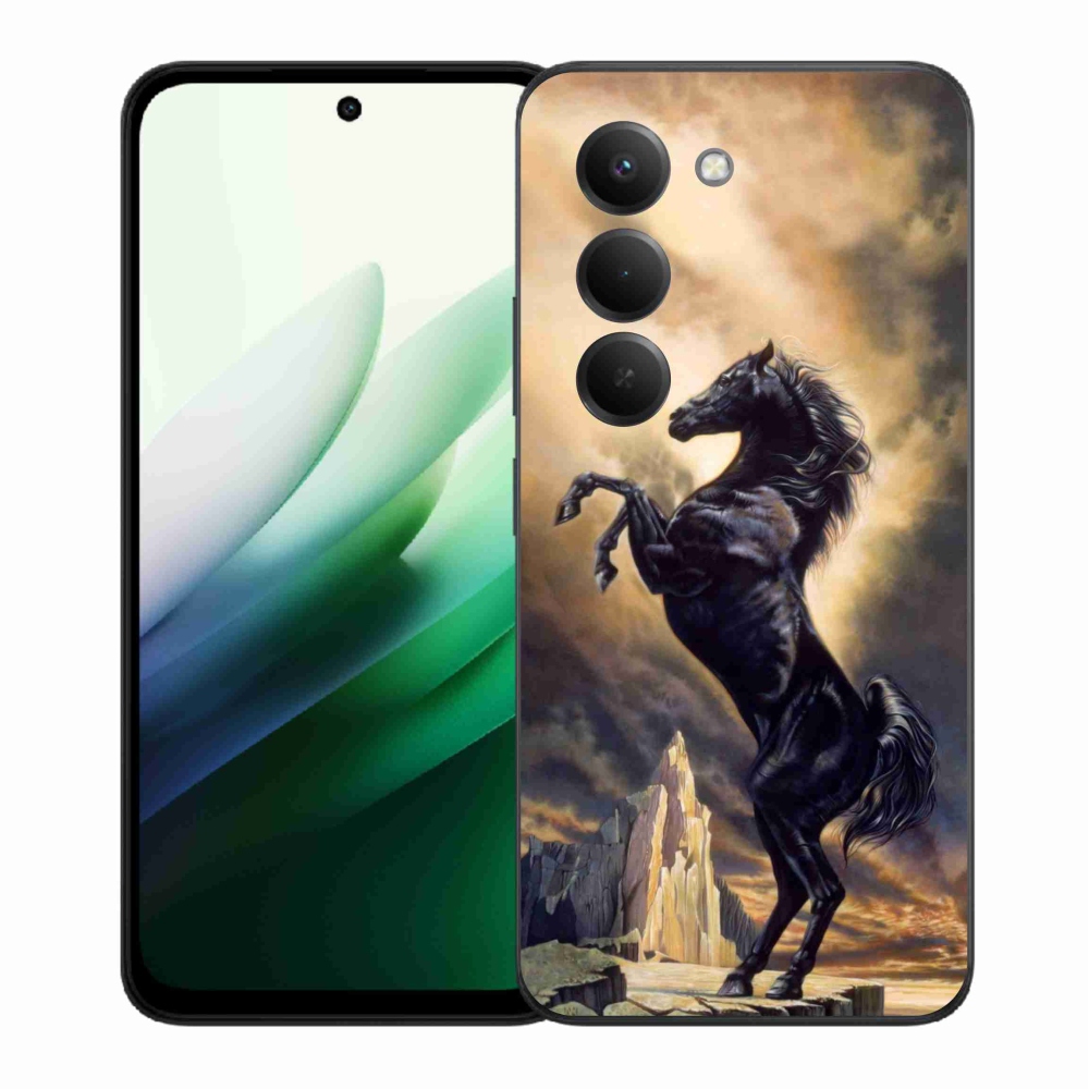 Gél borítás mmCase a Xiaomi Redmi 15 5G-hez - fekete rajzfilm ló