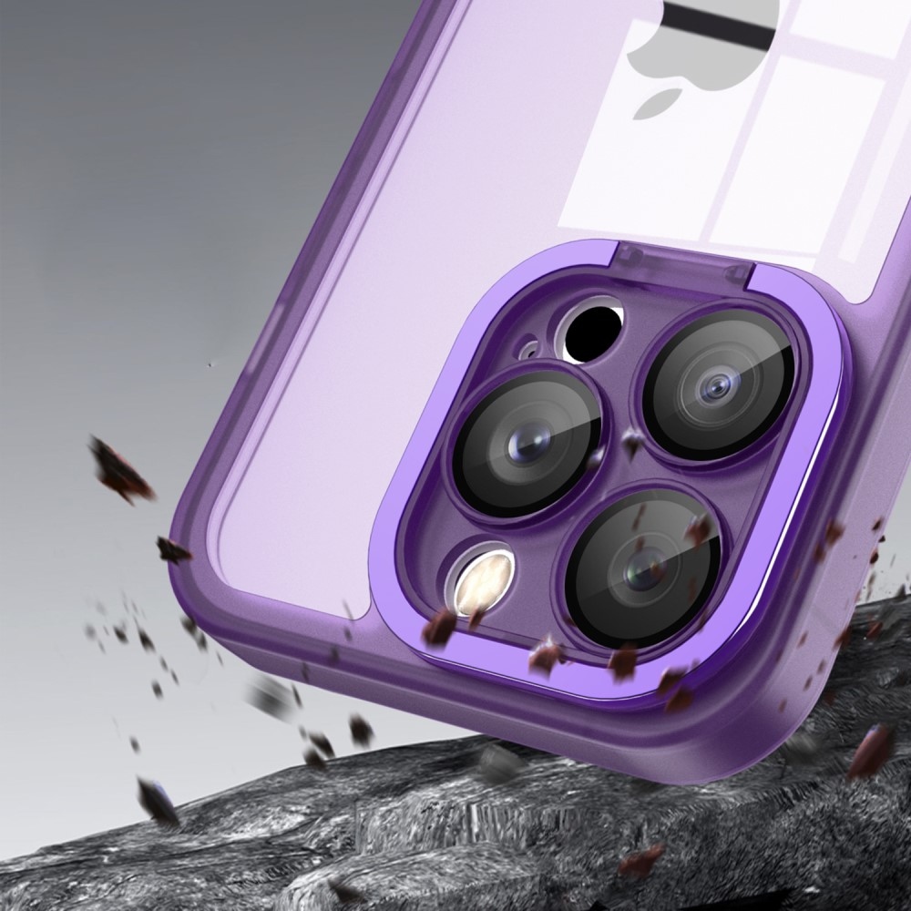 Gél tok fix hátlappal és állvánnyal iPhone 15 Pro Max készülékhez - lila