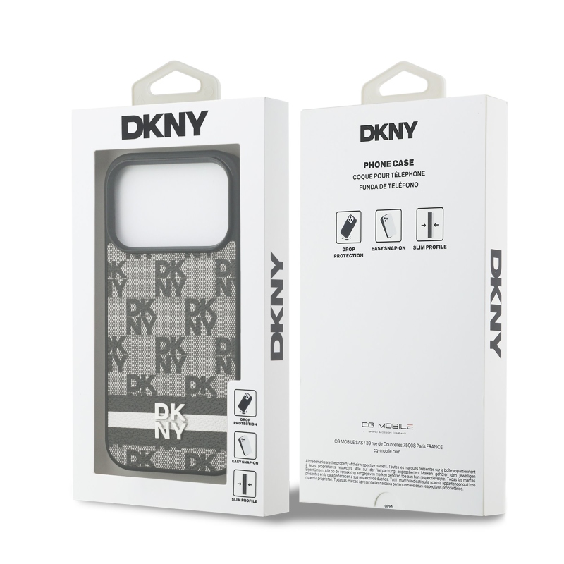 DKNY PU bőr kockás mintás és csíkos hátlapi borító iPhone 17 Pro fekete színűhöz