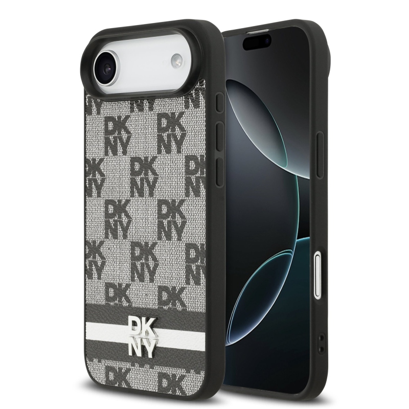 DKNY PU bőr kockás mintás és csíkos hátlapi borító iPhone Air fekete színűhöz