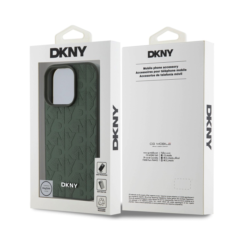 DKNY Magsafe PU bőr rácsmintás hátlap iPhone 16 Pro Max készülékhez, zöld