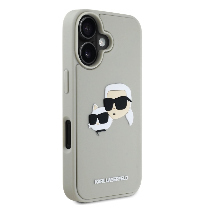 Karl Lagerfeld 3D gumiból készült duplafejű hátlap iPhone 16 bézs színűre
