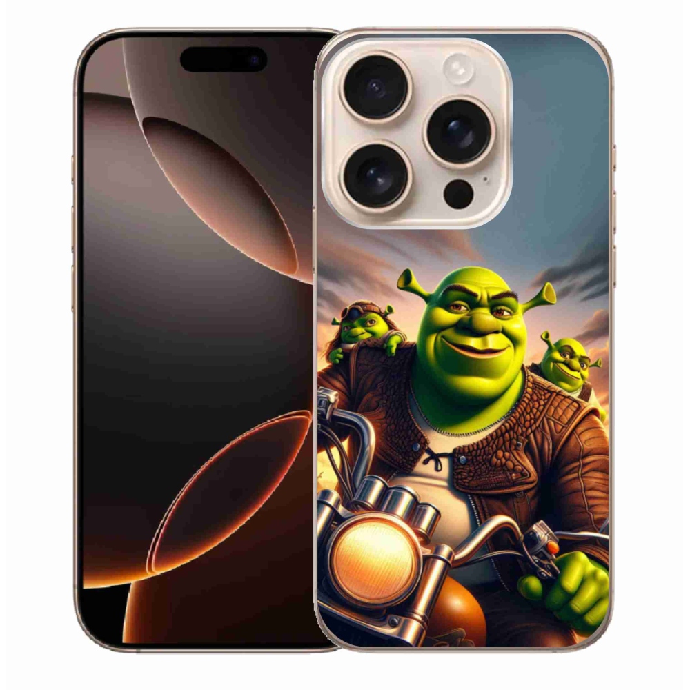 Zselés borítás mmCase iPhone 16 Pro Max készülékhez - Shrek egy motorkerékpáron