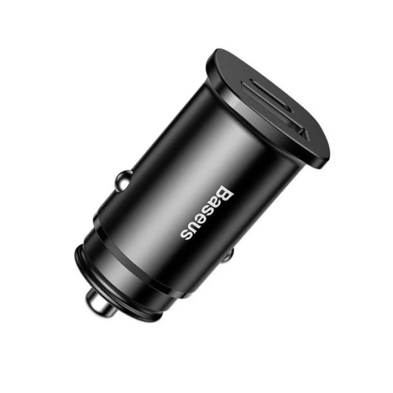 Baseus négyzet alakú fém sorozatú autós töltő USB-C/USB-A 30W Fekete