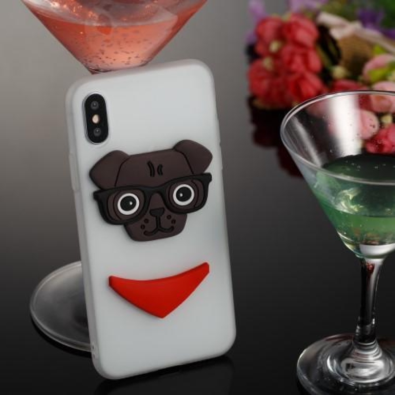 Kutyás 3D szilikon tok iPhone X készülékhez - fehér