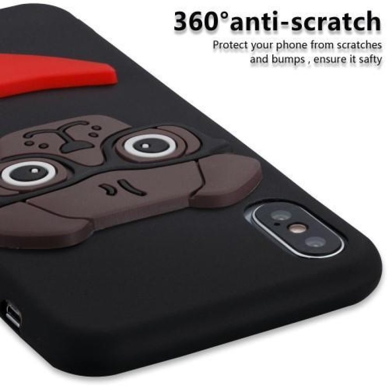 Kutyás 3D szilikon tok iPhone X készülékhez - fekete