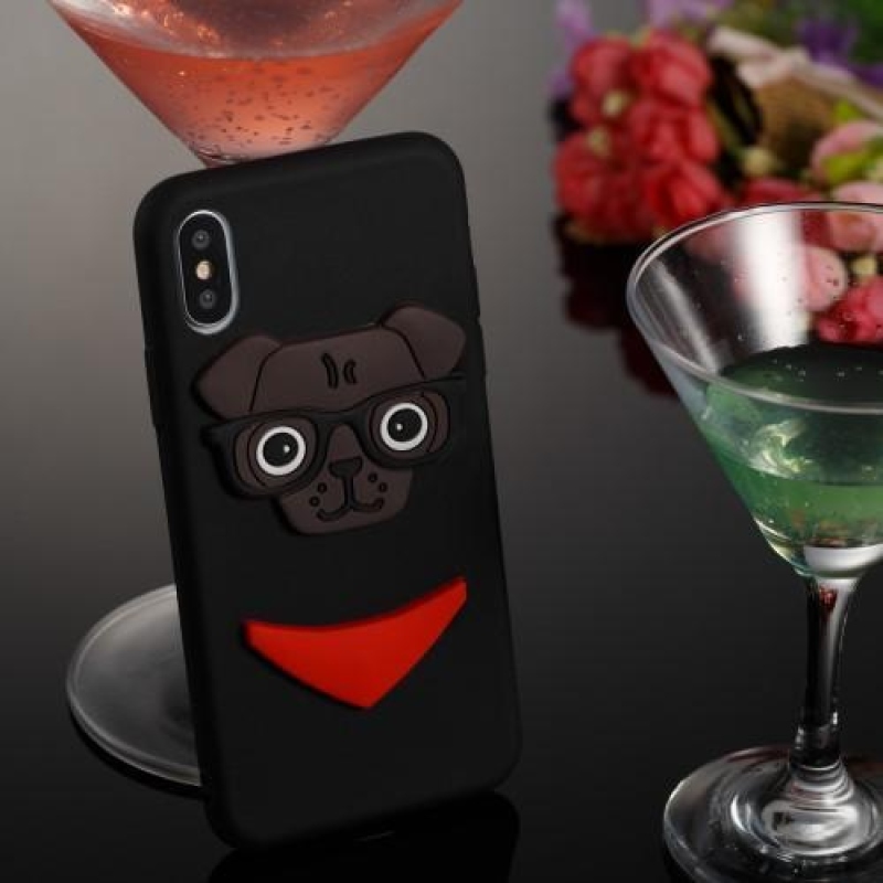 Kutyás 3D szilikon tok iPhone X készülékhez - fekete