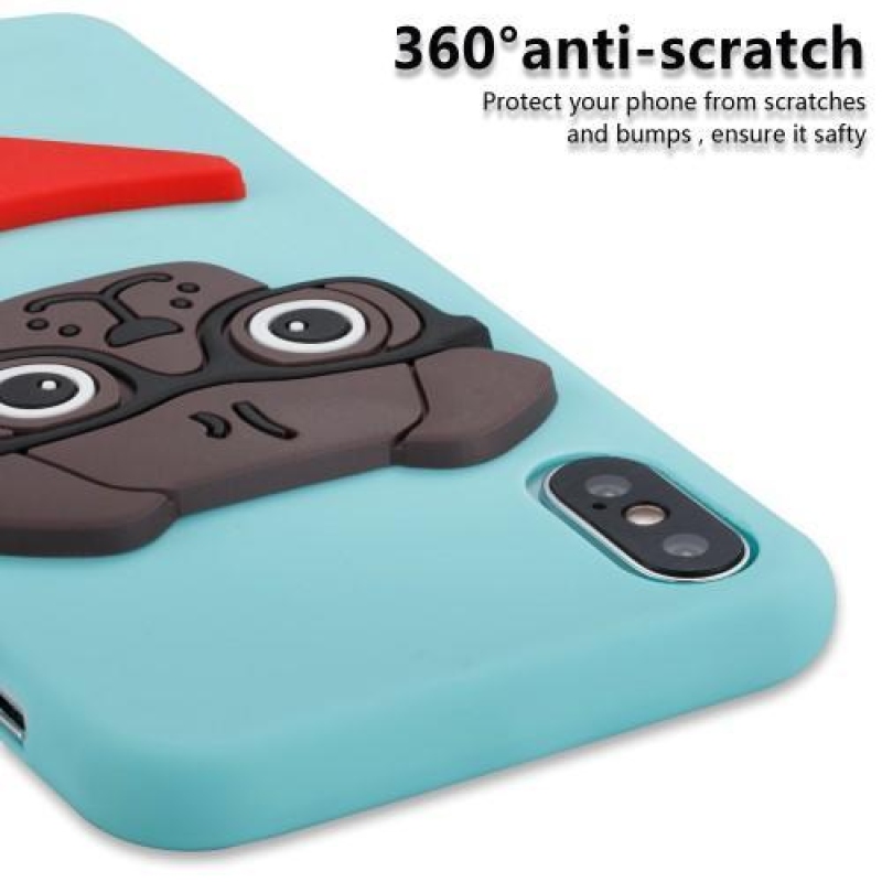 Kutyás 3D szilikon tok iPhone X készülékhez - kék