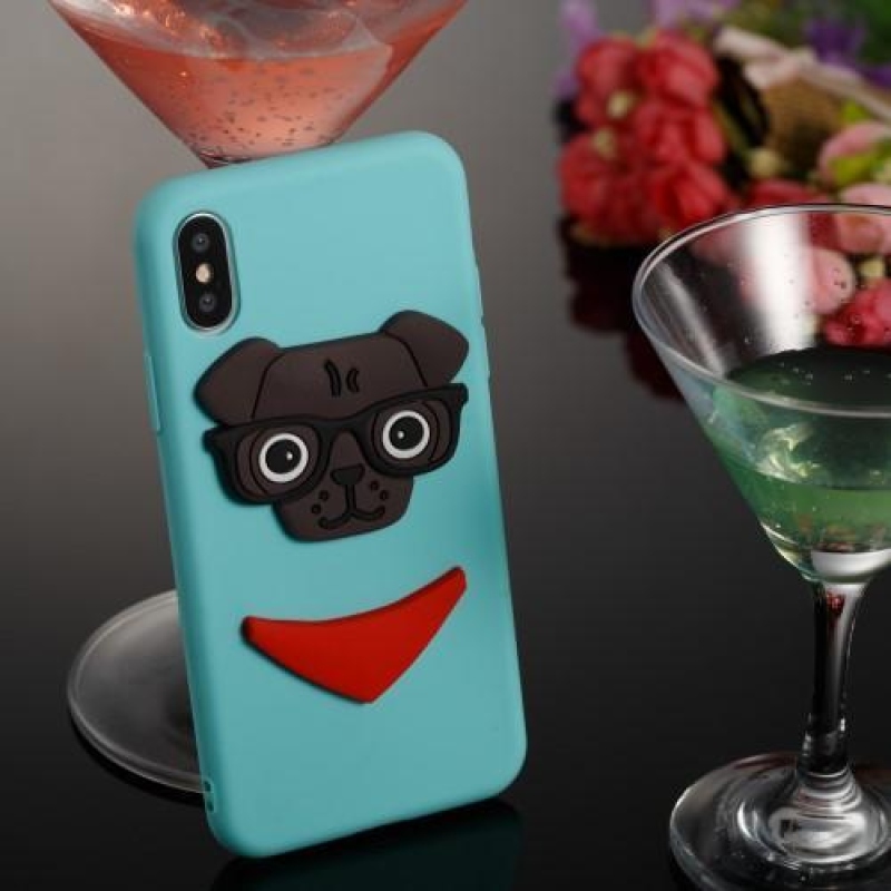 Kutyás 3D szilikon tok iPhone X készülékhez - kék