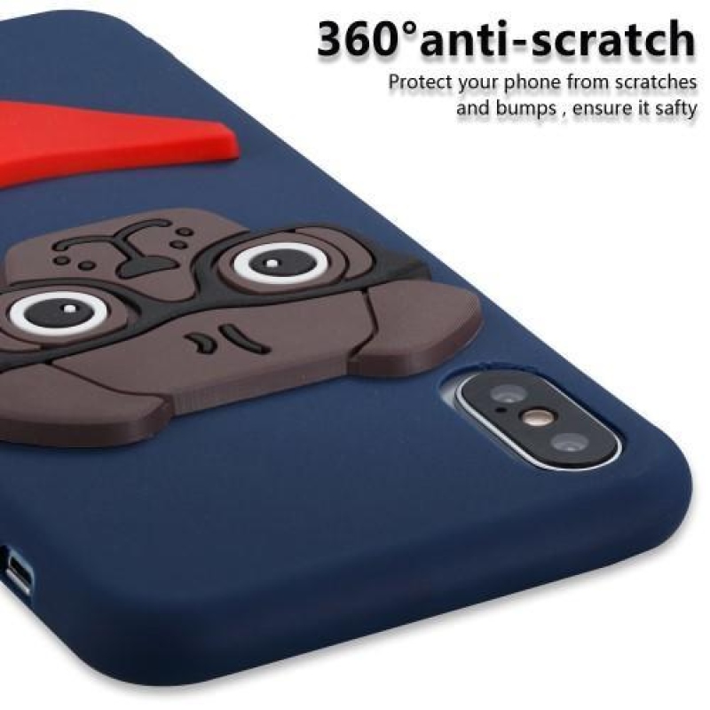 Kutyás 3D szilikon tok iPhone X készülékhez - sötétkék