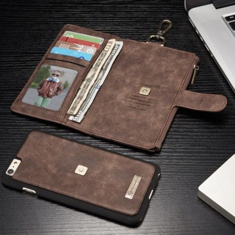 Dupla, kétrészes pénztárca tok iPhone 6 Plus és 6s Plus készülékhez - barna színű