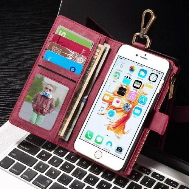 Dupla, kétrészes pénztárca tok iPhone 6 Plus és 6s Plus készülékhez - rózsaszínű