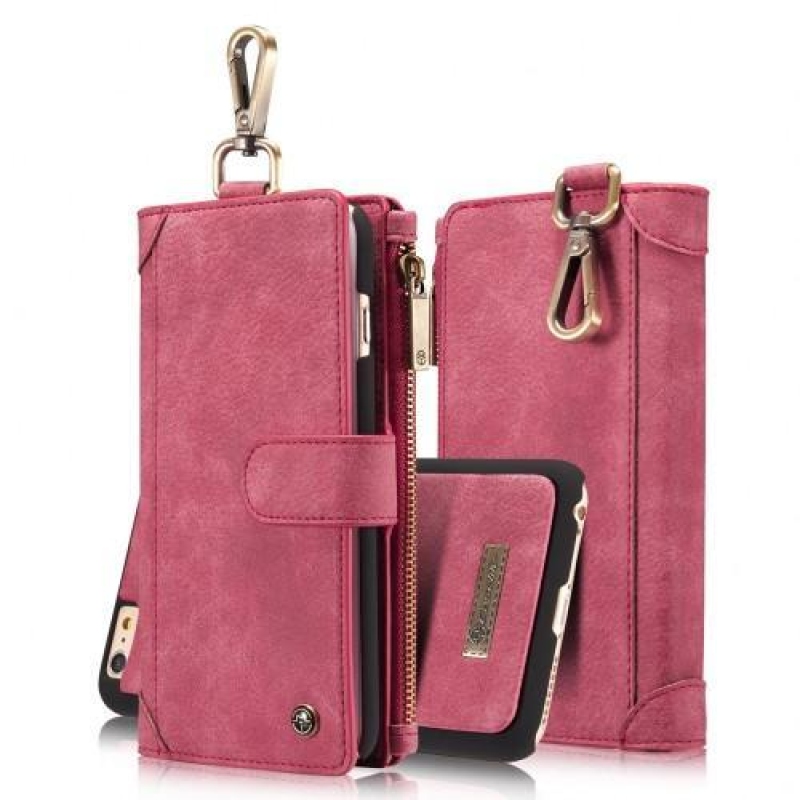 Dupla, kétrészes pénztárca tok iPhone 6 Plus és 6s Plus készülékhez - rózsaszínű