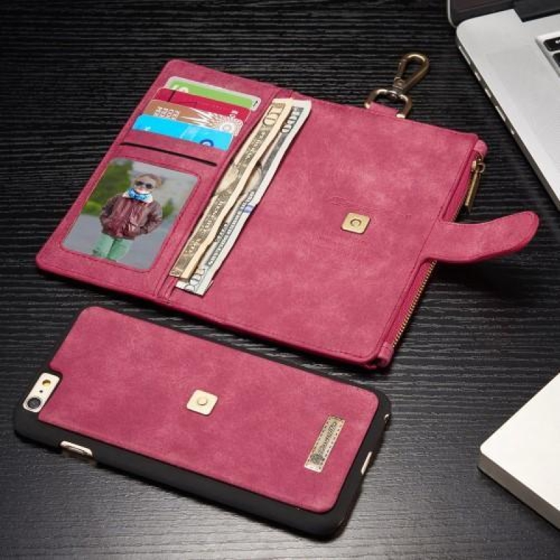 Dupla, kétrészes pénztárca tok iPhone 6 Plus és 6s Plus készülékhez - rózsaszínű