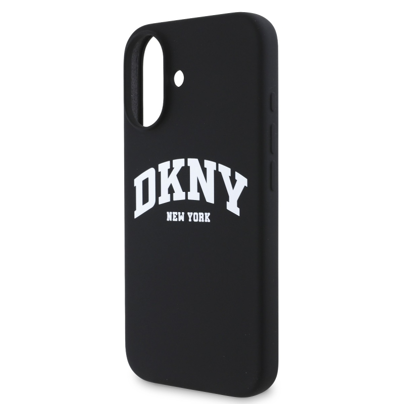 DKNY Liquid Silicone Arch Logo MagSafe hátlapi borító iPhone 16 Plus-hoz Fekete