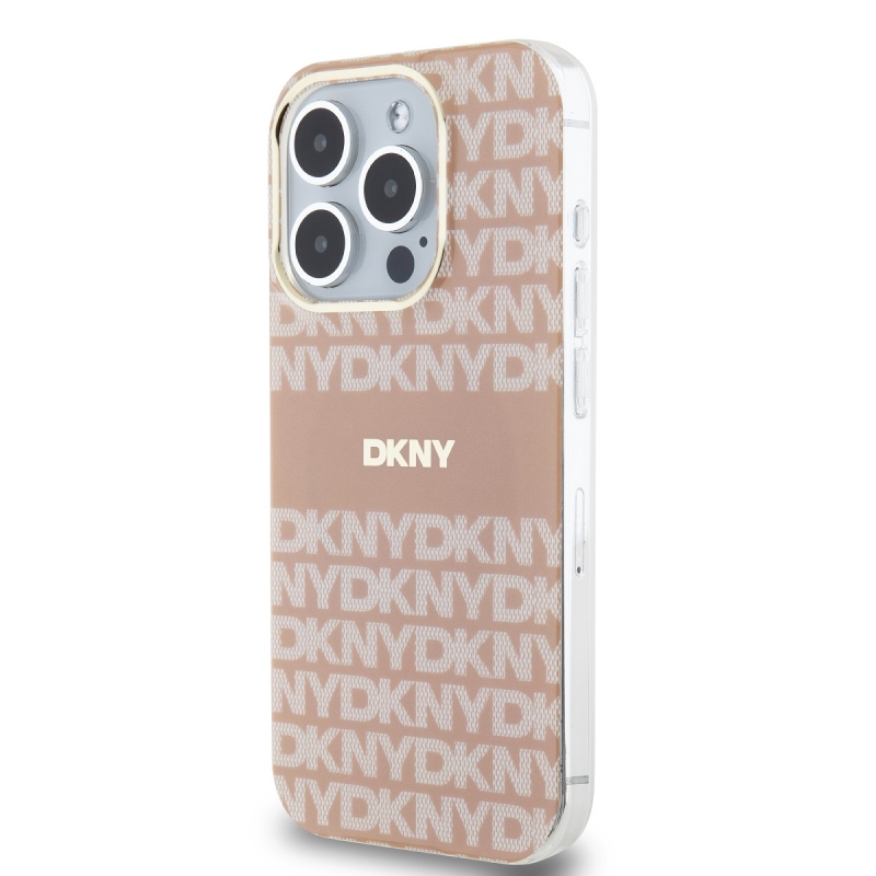 DKNY PC/TPU ismétlődő mintás tonális csíkos Magsafe hátlap iPhone 13 Pro Max rózsaszínű készülékhez