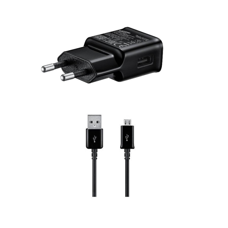 EP-TA200EBE + ECB-DU4EBE Samsung 15W-os utazási töltő + microUSB adatkábel Fekete (OOB Bulk)