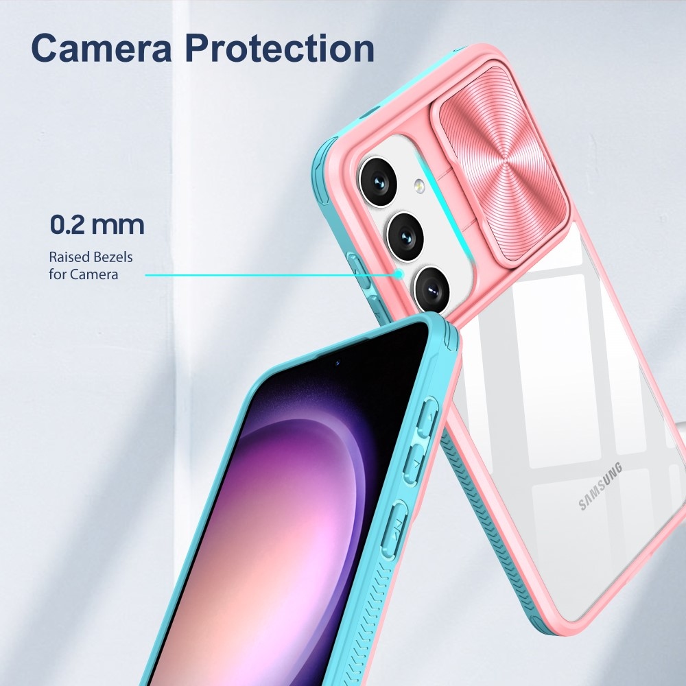 Tartós hátlapi borítás kamerafedéllel Samsung Galaxy S25+ készülékhez - rózsaszín/kék-zöld