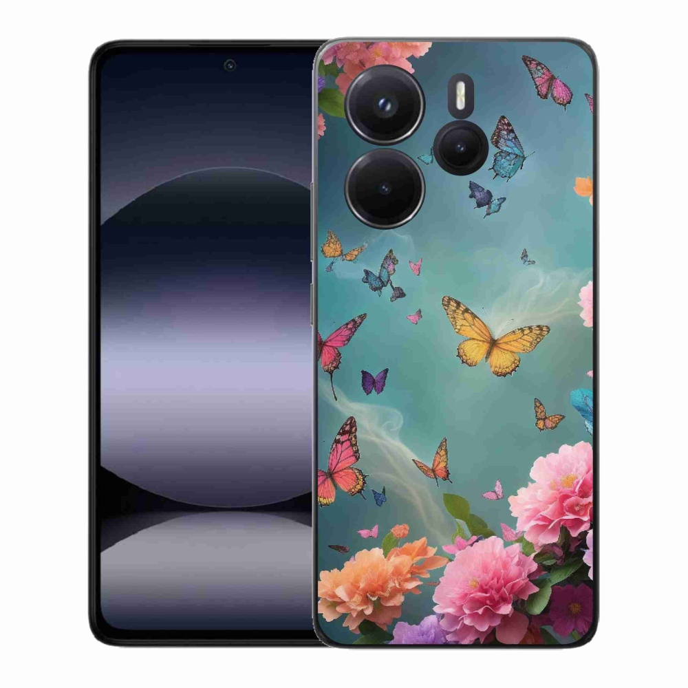 Gél borító mmCase a Xiaomi Redmi Note 14-hez - színes virágok és pillangók