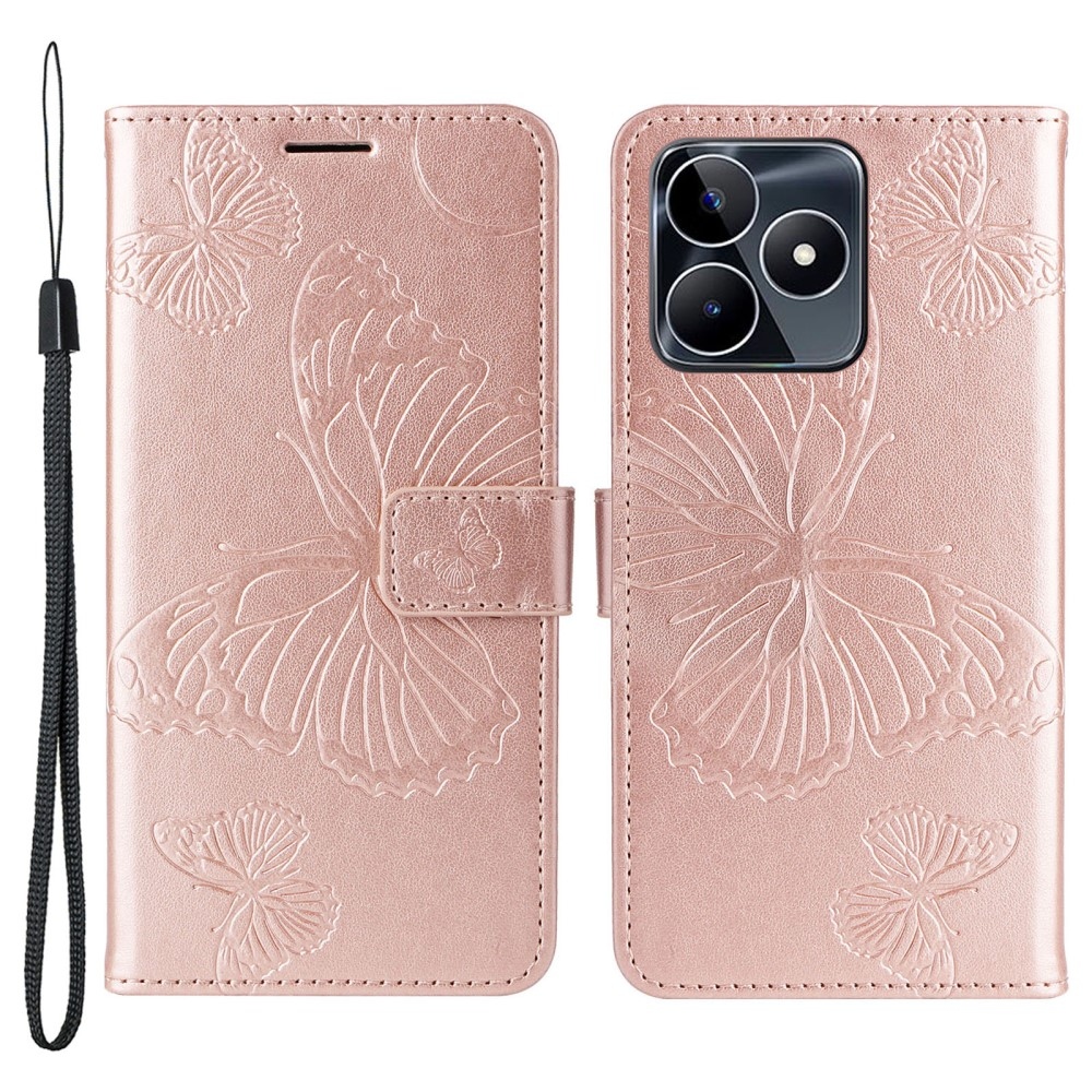 Nagy pillangó könyvtáska Realme C51/C53 készülékhez - rózsaarany