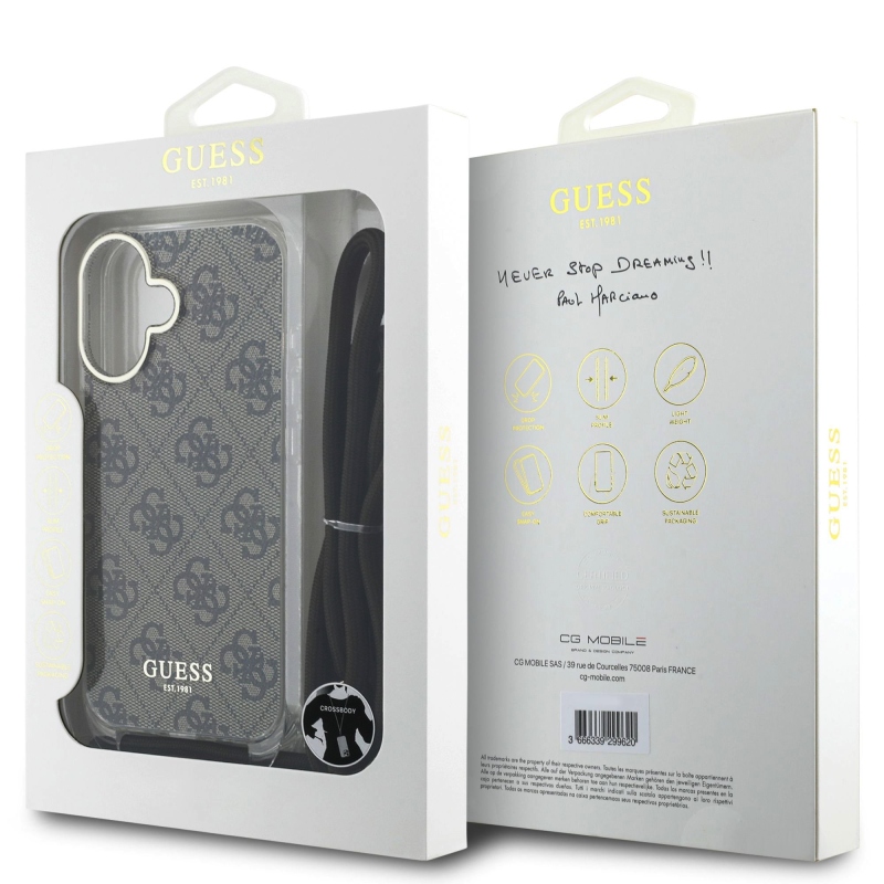 Guess IML 4G nyomtatott keresztpántos hátlap iPhone 16-hoz Barna