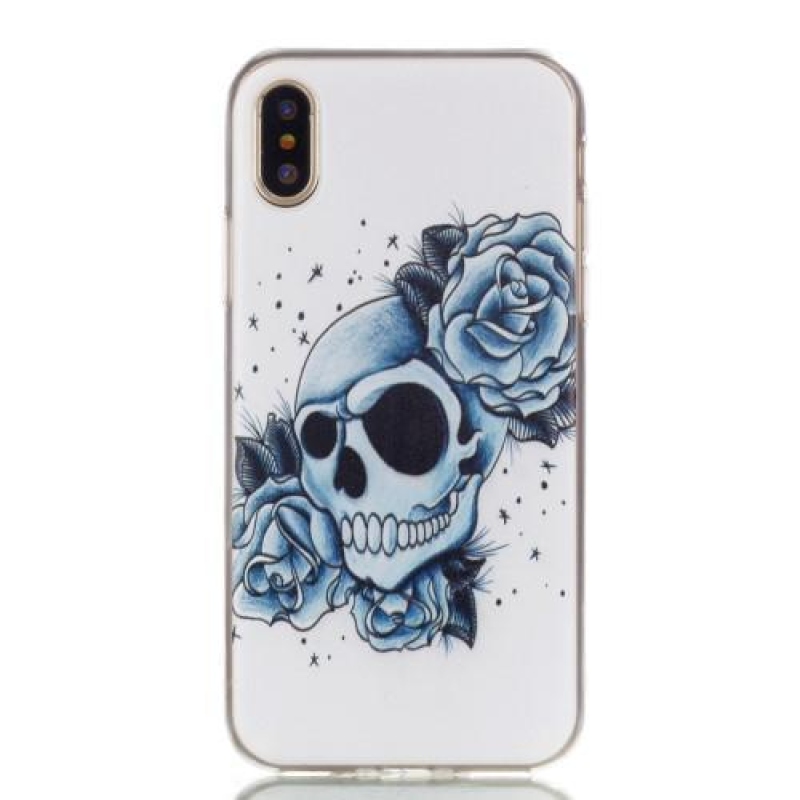 Gél tok iPhone X készülékhez - koponya és rózsa