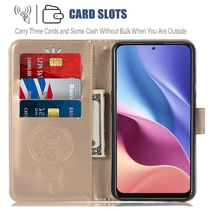 Dream PU bőr pénztárca tok Xiaomi Poco F3-hoz - arany színű