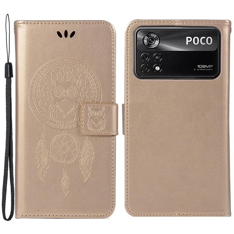 Álom PU bőr pénztárca tok Xiaomi Poco M4 Pro 4G - arany színben