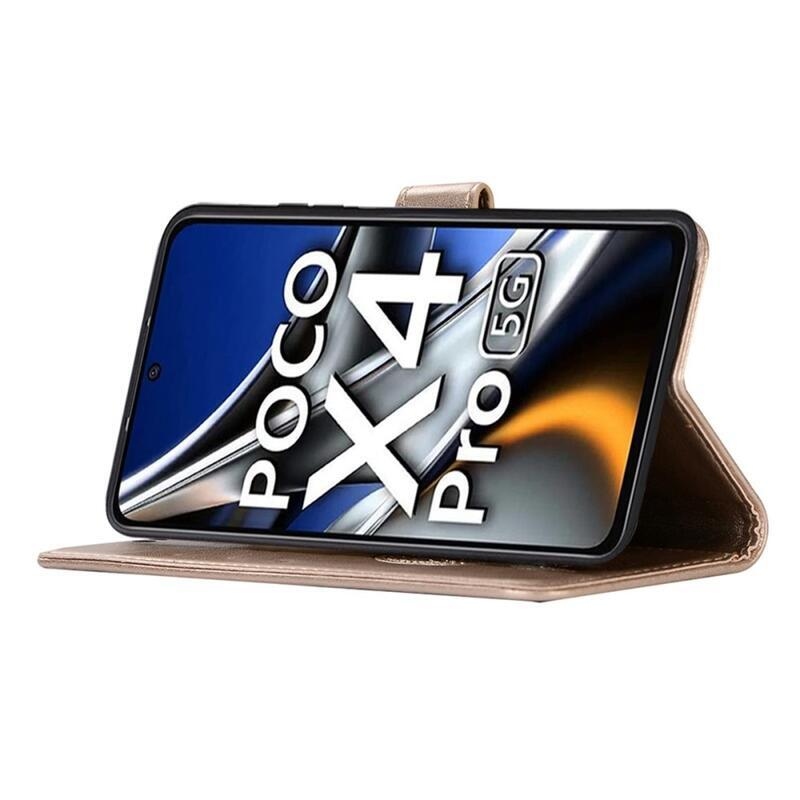 Álom PU bőr pénztárca tok Xiaomi Poco M4 Pro 4G - arany színben