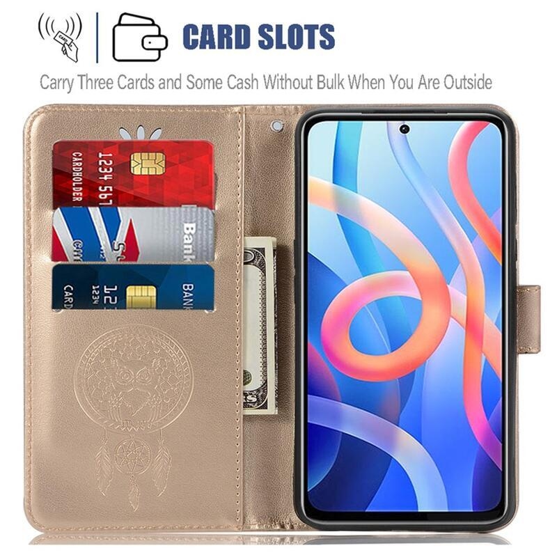 Álom PU bőr pénztárca tok Xiaomi Poco M4 Pro 5G/Redmi Note 11S 5G - arany színben