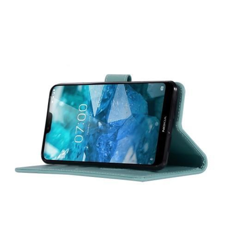 Álom PU bőr pénztárca tok Nokia 8.1 készülékhez - ciánkék színben