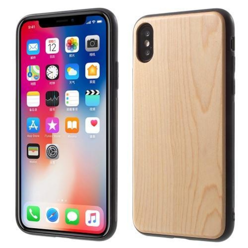 Fából készült hibrid tok iPhone X készülékhez - bézs