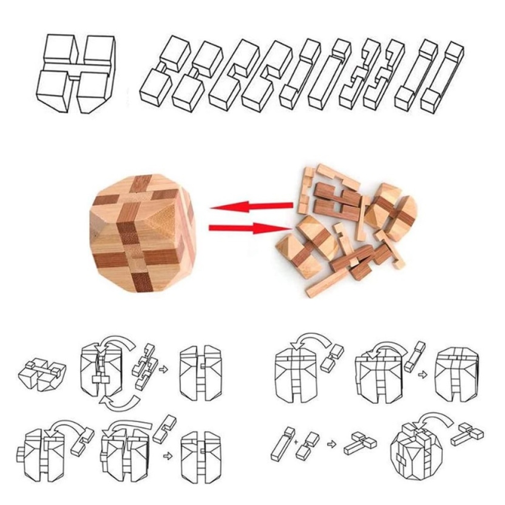 Fából készült mini logikai kirakó (4,5 × 4,5 cm) gyerekeknek és felnőtteknek - B forma