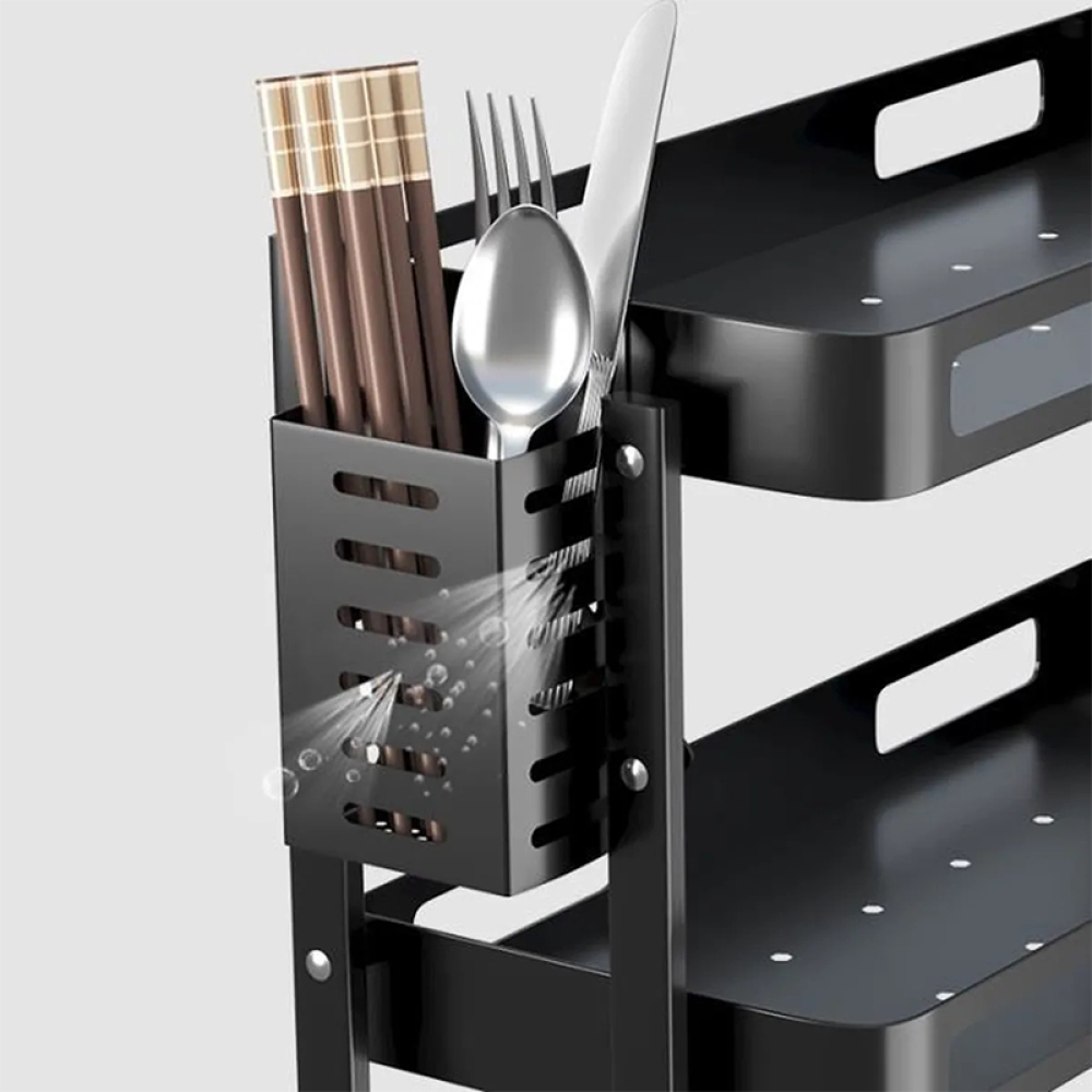 Kétszintes konyhai állvány kiegészítőknek és fűszereknek - fekete