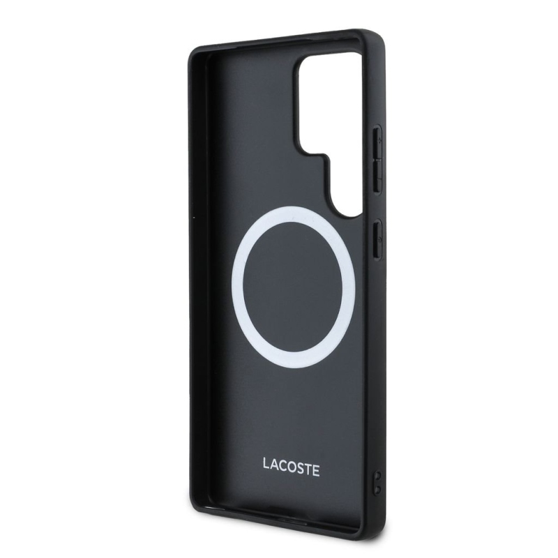 Lacoste Iconic Petit Pique szőtt logós MagSafe hátsó tok a Samsung Galaxy S25 Ultra-hoz, piros