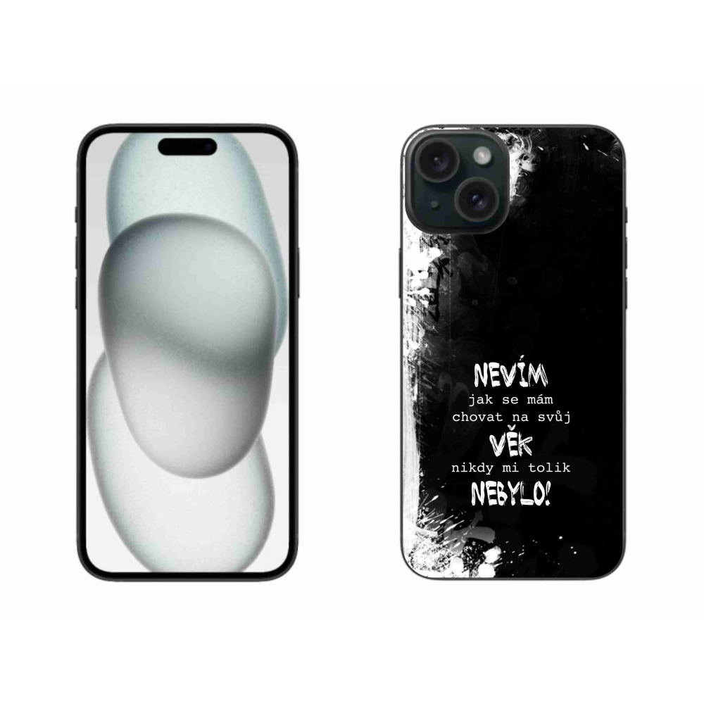 Gél borítás mmCase iPhone 15 Plus készülékhez - vicces szöveg 14 fekete háttér