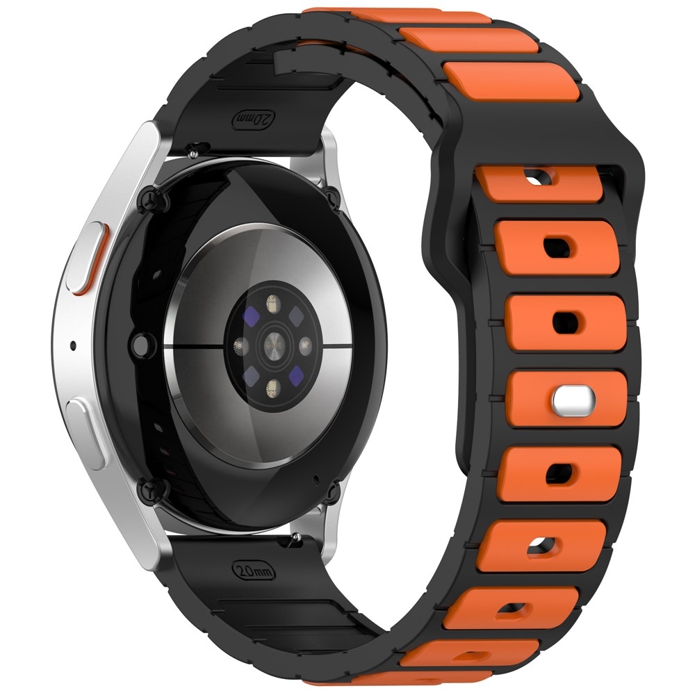 Dualc szilikon karkötő, 20 mm, Samsung Galaxy Watch7 44 mm/40 mm és Watch 6 44 mm/40 mm modellekhez – fekete/narancssárga