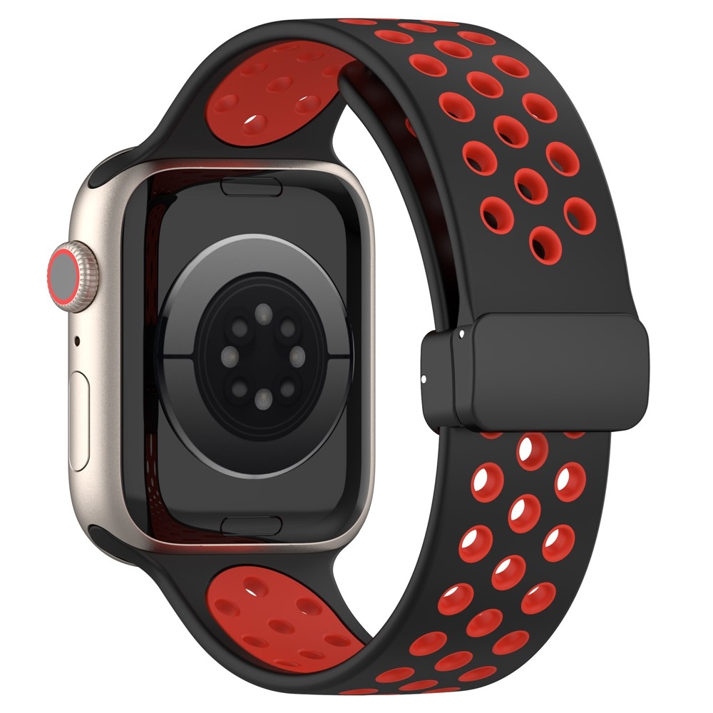 Dualc szilikon karkötő az Apple Watch Ultra 4/3/2/1 49 mm-es és 12/11/10 46 mm-es modellekhez – fekete/piros