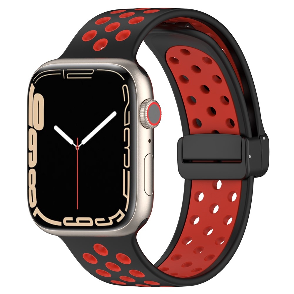 Dualc szilikon karkötő az Apple Watch Ultra 4/3/2/1 49 mm-es és 12/11/10 46 mm-es modellekhez – fekete/piros