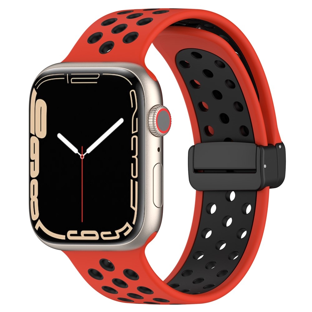 Dualc szilikon karkötő az Apple Watch Ultra 4/3/2/1 49 mm-es és 12/11/10 46 mm-es modellekhez – piros/fekete