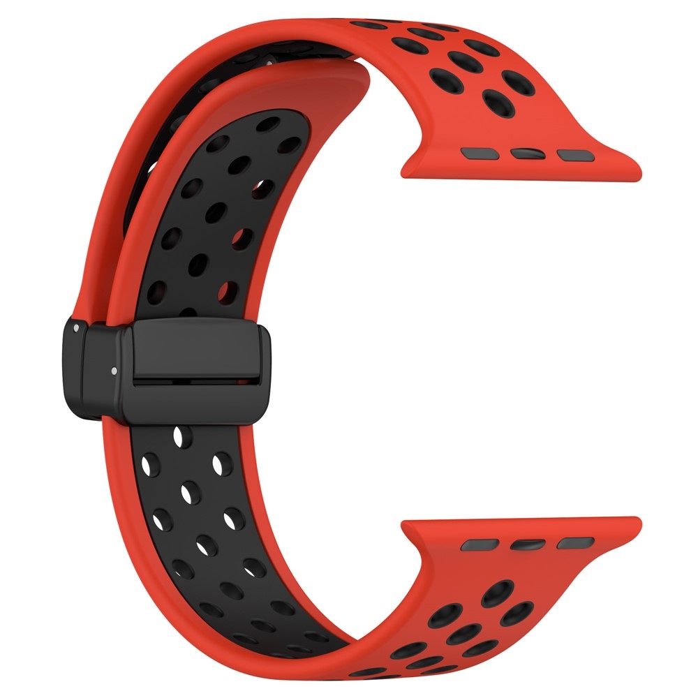 Dualc szilikon karkötő az Apple Watch Ultra 4/3/2/1 49 mm-es és 12/11/10 46 mm-es modellekhez – piros/fekete
