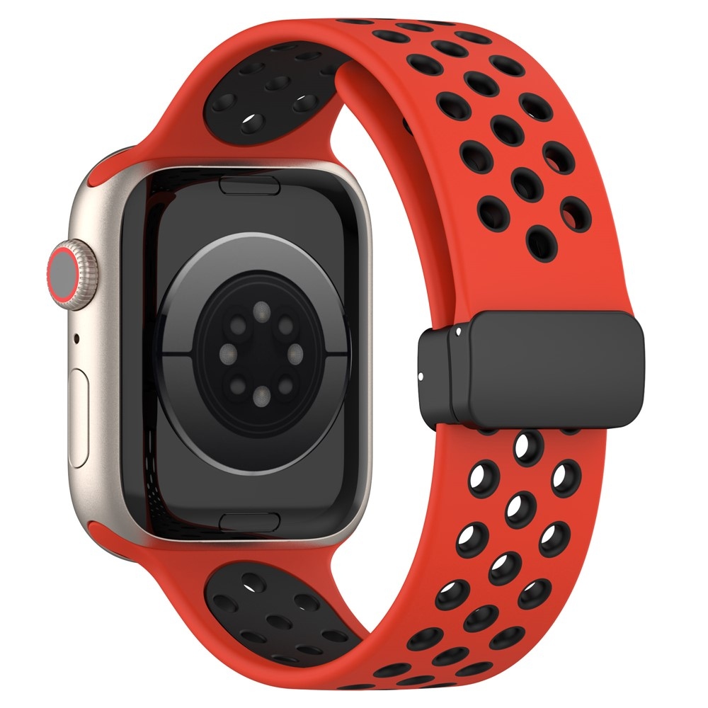 Dualc szilikon karkötő az Apple Watch Ultra 4/3/2/1 49 mm-es és 12/11/10 46 mm-es modellekhez – piros/fekete