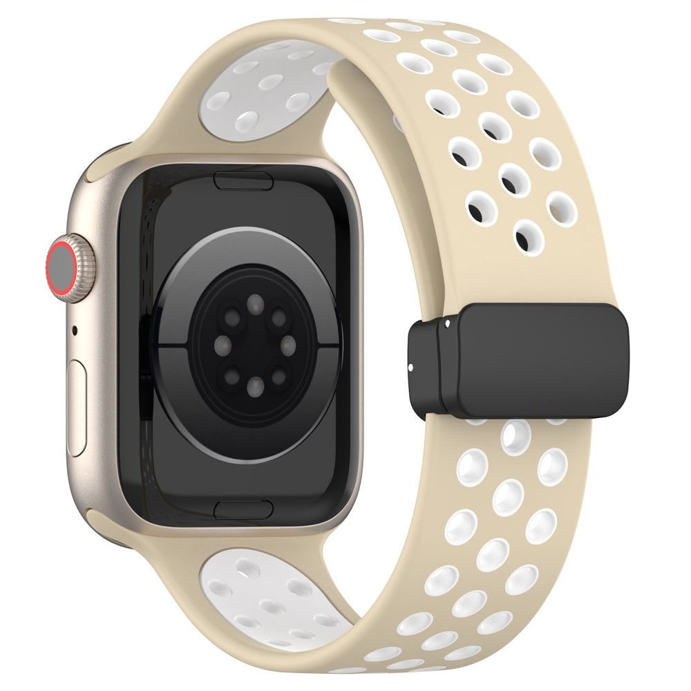 Dualc szilikon karkötő az Apple Watch Ultra 4/3/2/1 49 mm-es és 12/11/10 46 mm-es modellekhez – khaki/fehér