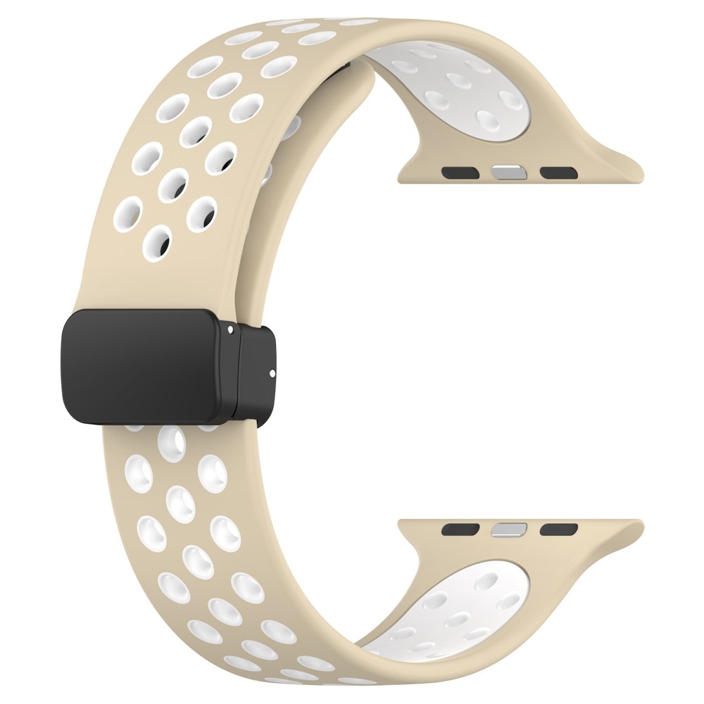 Dualc szilikon karkötő az Apple Watch Ultra 4/3/2/1 49 mm-es és 12/11/10 46 mm-es modellekhez – khaki/fehér