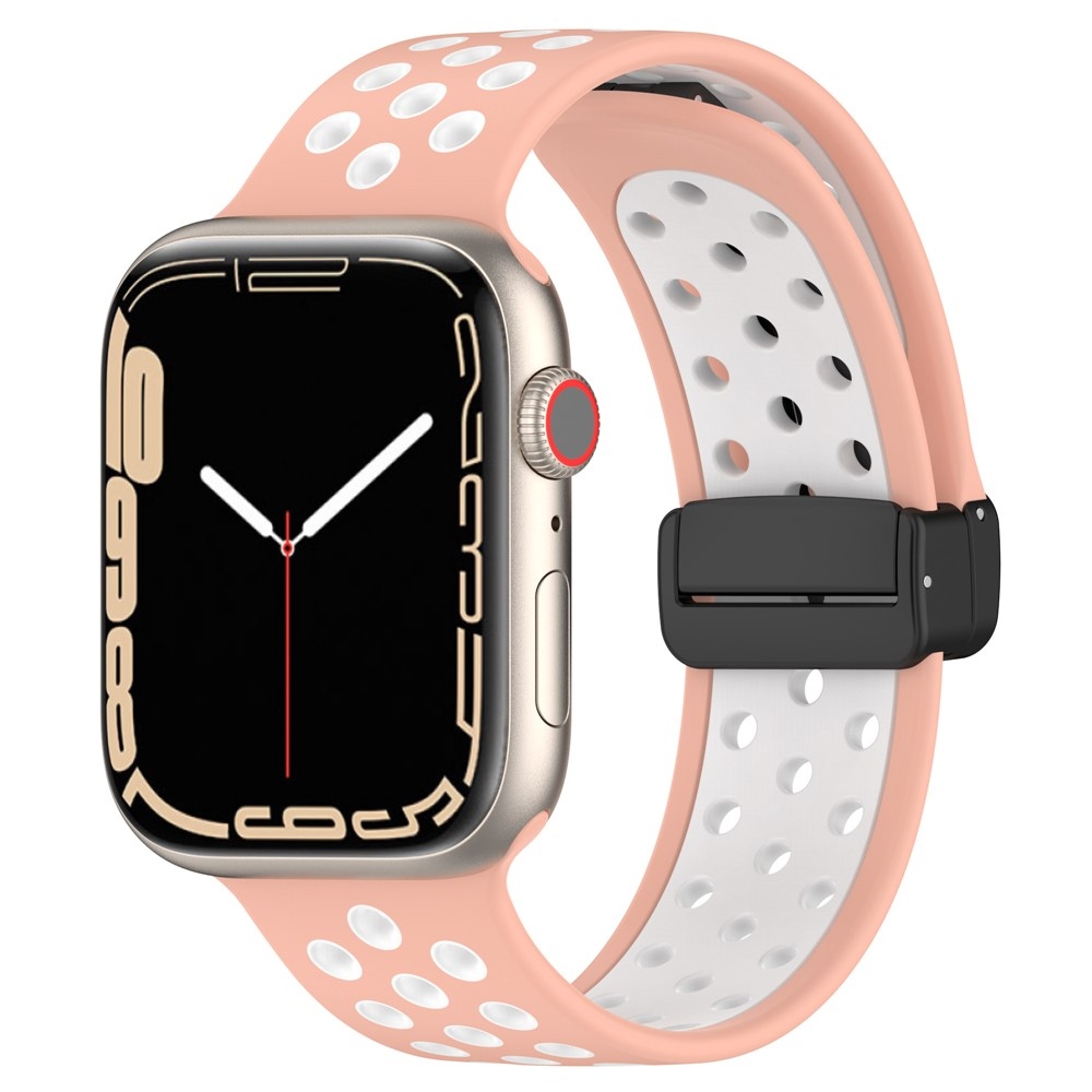 Dualc szilikon karkötő az Apple Watch Ultra 4/3/2/1 49 mm-es és 12/11/10 46 mm-es modellekhez – rózsaszín/fehér