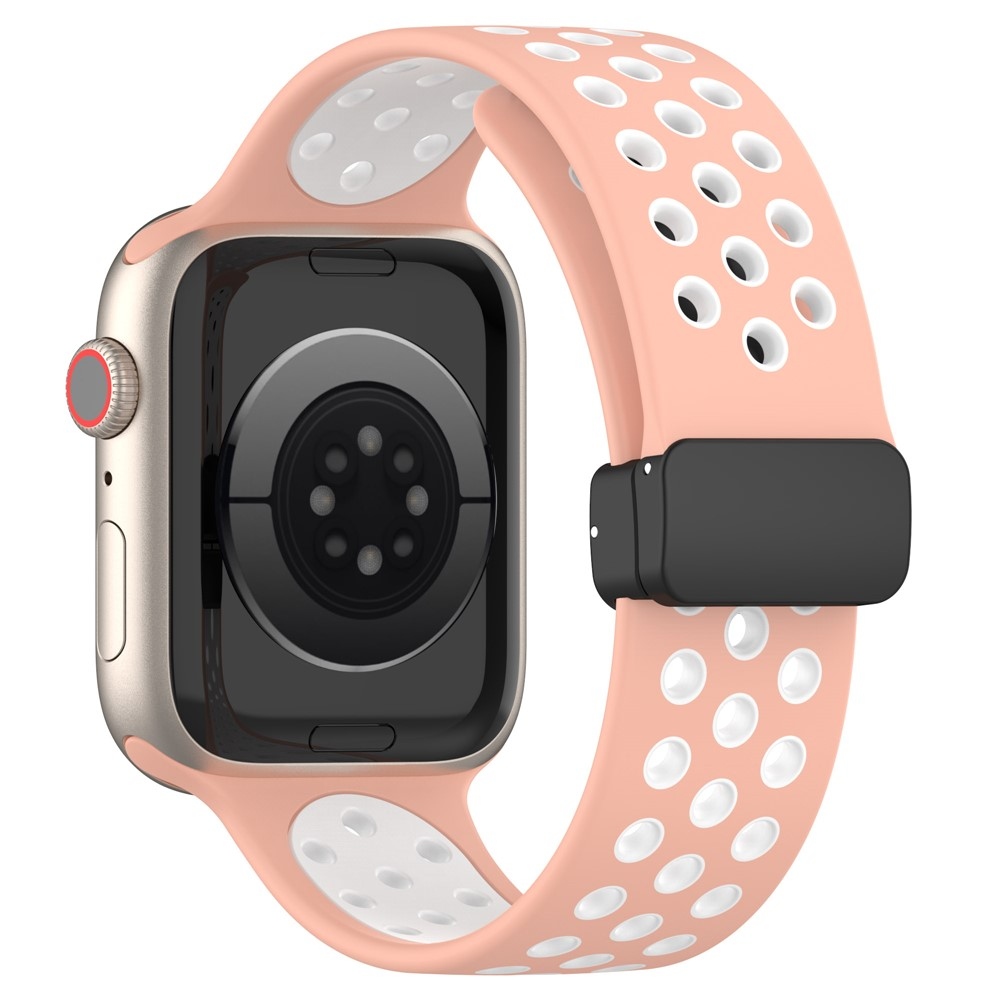 Dualc szilikon karkötő az Apple Watch Ultra 4/3/2/1 49 mm-es és 12/11/10 46 mm-es modellekhez – rózsaszín/fehér