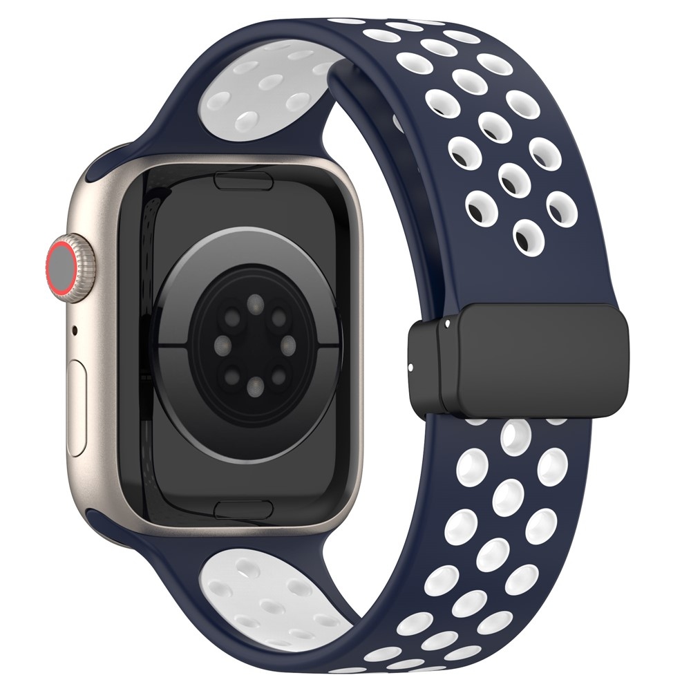 Dualc szilikon karkötő az Apple Watch Ultra 4/3/2/1 49 mm-es és 12/11/10 46 mm-es modellekhez – sötétkék/fehér